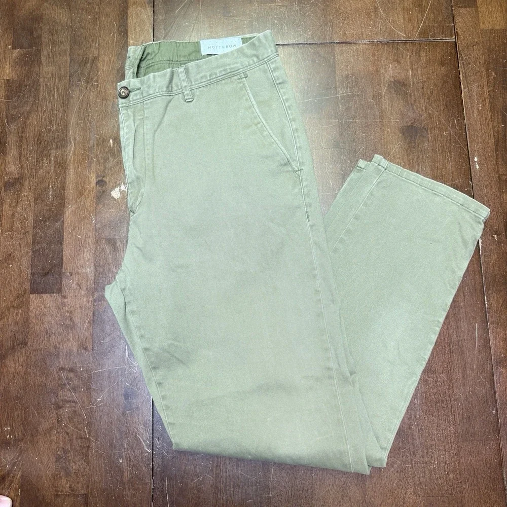 Mott and Bow The Twill Chino Charles Olive Green Pants Mens 35X30 Office Trouser